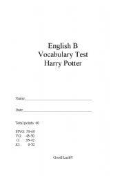 English worksheet: Harry Potter Vocabulary Test or Worksheet