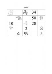 English worksheet: Animals, numbers and feelings bingo