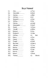 English worksheet: Common Boys Nicknames