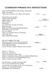 English worksheet: Classroom Phrases and Instructions