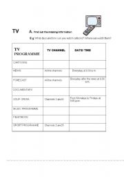 English Worksheet: INFORMATION GAP: TV