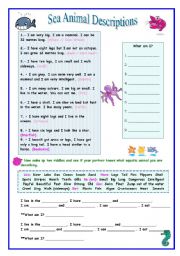 English Worksheet: Sea Animals Description