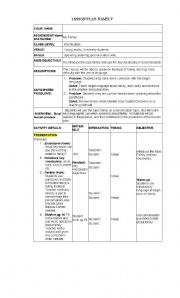 English worksheet: Family Lesson plan