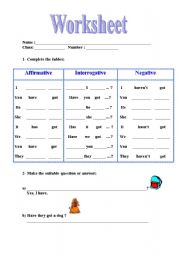 English worksheet: have got