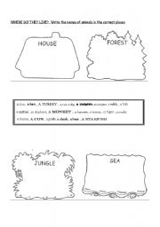 English Worksheet: Where do the animals live?