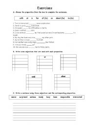 English worksheet: Adjectives + prepositions