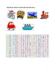 English Worksheet: find the vehicles
