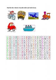 English worksheet: find the vehicles