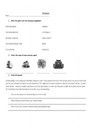 English Worksheet: Extreme Sports and Equipment