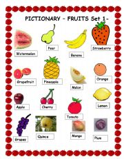 English Worksheet: PICTIONARY FRUITS SET 1