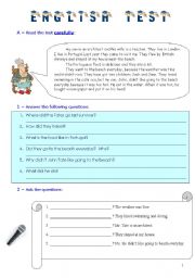 English Worksheet: Test : past tense, question-tags, personal pronouns -object form...