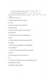 English worksheet: TRIVIA QUESTIONS
