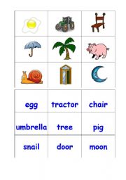 English Worksheet: bingo and matching game