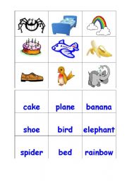 English worksheet: bingo, matching activity part2