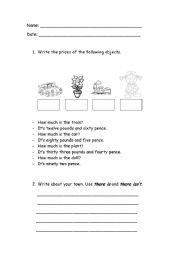 English Worksheet: Prices and there is and there are