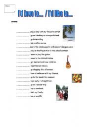 English Worksheet: Id love to / Id like to