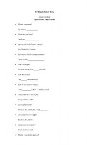 English Worksheet: Getting to Know You.