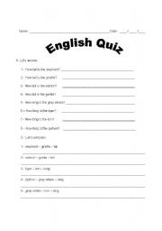 English worksheet: English Quiz