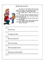 English Worksheet: My first day at school