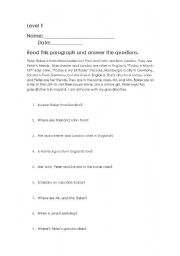 English Worksheet: Reading for very basic students