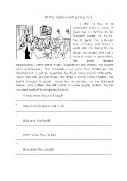 English Worksheet: at the restaurant