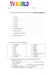 English worksheet: TV vocabulary Ws