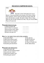 English Worksheet: Reading Comprehension