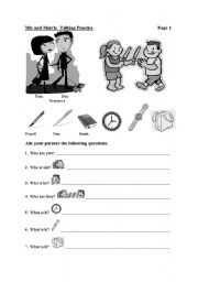 English worksheet: Mix and Match - Talking Practice Page 1