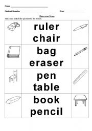 English Worksheet: Classroom Objects