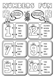 English Worksheet: Numbers Fun (1-12) - 2 pages