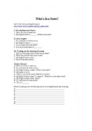 English Worksheet: Conversation about english name