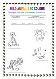 English Worksheet: WILD ANIMALS TO COLOUR