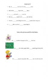 English worksheet: CAN/CANT worksheet. (1 of 2)