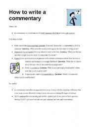 English Worksheet: How to write a commentary