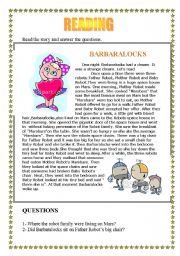 English Worksheet: reading a story