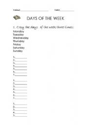 English worksheet: days of the week