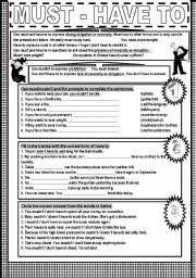 English Worksheet: MUST - HAVE TO (BLACK AND WHITE)