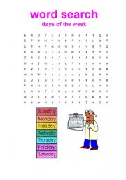 English Worksheet: word search  days of the week