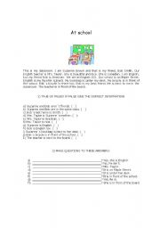 English worksheet: At school