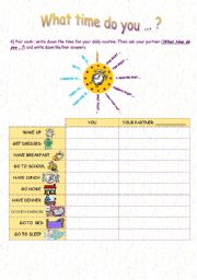 English Worksheet: Worksheet 2/2 daily routine + time