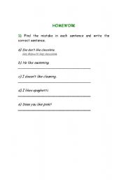 English Worksheet: I doesnt