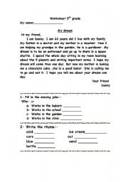 English worksheet: My Dream