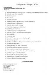 English Worksheet: Madagascar Movie questions