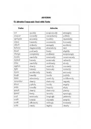 English worksheet: adverbs commonly used with vebs