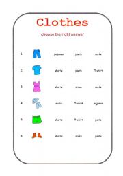 English worksheet: Clothes - choose the right answer