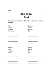 English worksheet: ABC Order Test