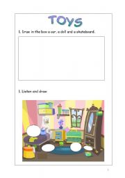 English Worksheet: Toys describing and drawing