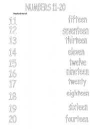 English Worksheet: numbers from 11 to 20