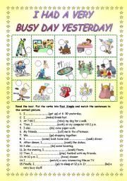 English Worksheet: BUSY DAY - PAST SIMPLE