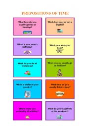 English Worksheet: Prepositions of time speaking activity